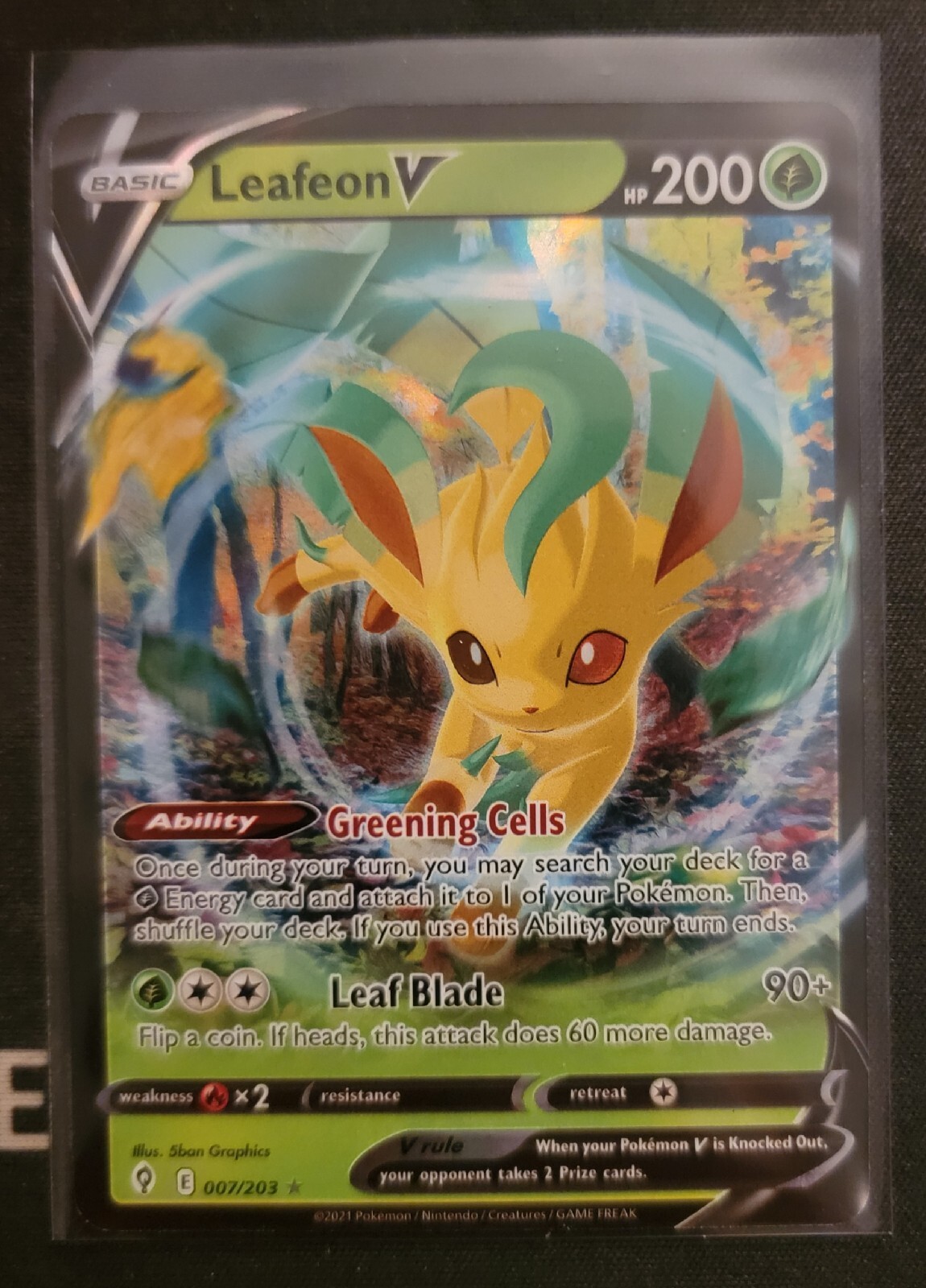 Leafeon V ULTRA RARE card 7/203 Evolving Skies 2021 Pokemon TCG - NM Fresh Pull