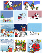 Set of 11 Christmas Snoopy Peanuts Collage Winter STICKERS - Just Cut  Use 