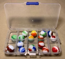 16 Vtg Marble King Red Blue Green Rainbow Tri Color Glass Marble Job Lot 0.763  