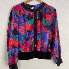 Vintage 80’s Colorful Silky Bomber Jacket Jewel Buttons Mobwife Glam Dynasty