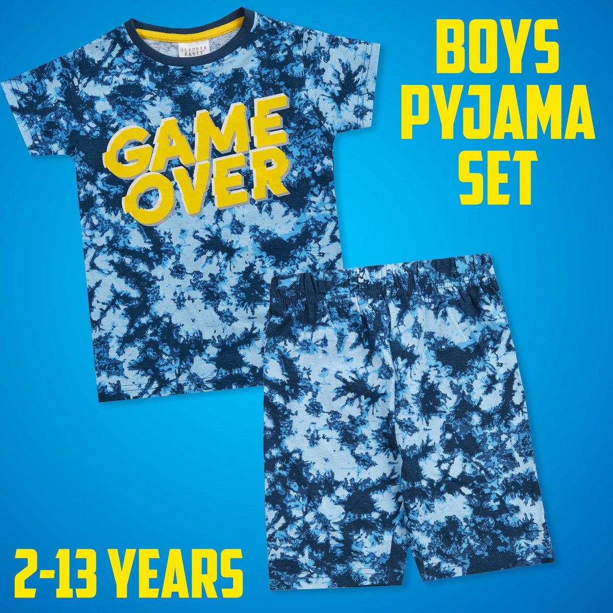 Kids Boys Blue Pyjama Set Tie Dye 100% Cotton T-shirt Shorts