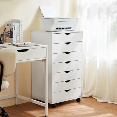 White 7 Drawer Dresser Chest Mobile Storage Cabinet Display Organizer with Wheel