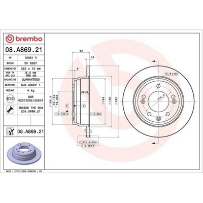 08.A869.21 BREMBO Bremsscheibe PRIME LINE - UV Coated
