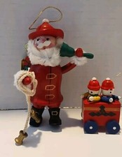 1980s Kurt Adler Fireman Santa Claus Wooden Christmas Ornament Bonus