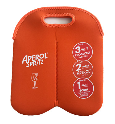 Aperol Spritz Neoprene Wine Tote / Double Bottle Carrier   Bright Orange