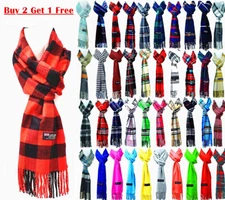 Winter Unisex 100% Cashmere Plaid Stripe Scotland Made Warm Scarves Wool Scarf