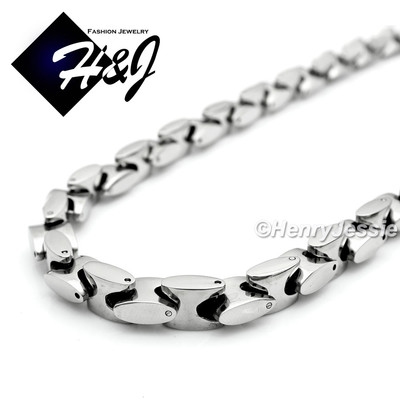 18''-40''MEN Stainless Steel HEAVY 8mm Silver Interlock Bones Link Chain Necklace