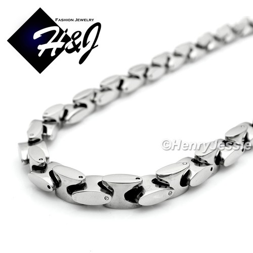 18" -40" HERREN Edelstahl SCHWER 8mm Silber Interlock Knochen Gliederkette Halskette - Bild 1 von 6