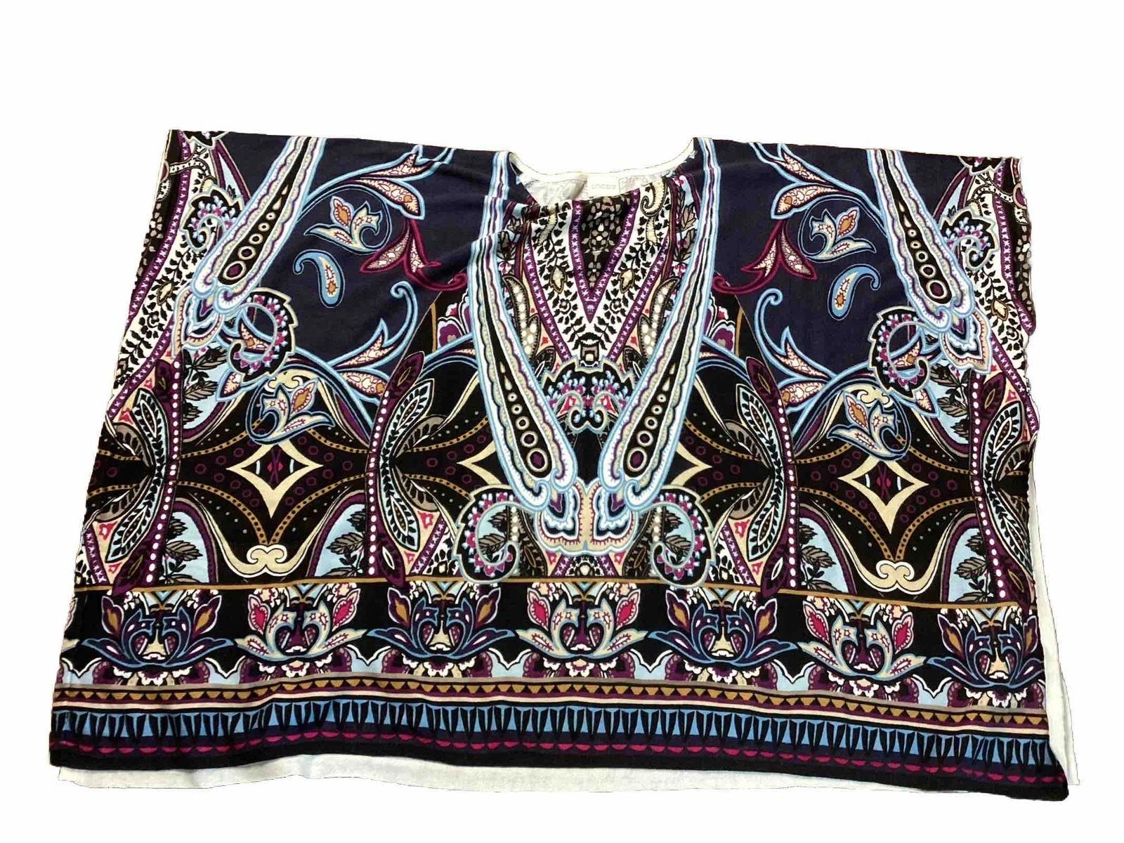 Chicos Size S/Med Women’s Poncho Pullover Cotton Blend Knit Boho Paisley
