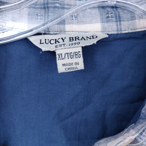 Lucky Brand Dress Girls XL Blue Shirt Plaid Slit Sleeves Button-Up Lined Cotton - Picture 3 of 12
