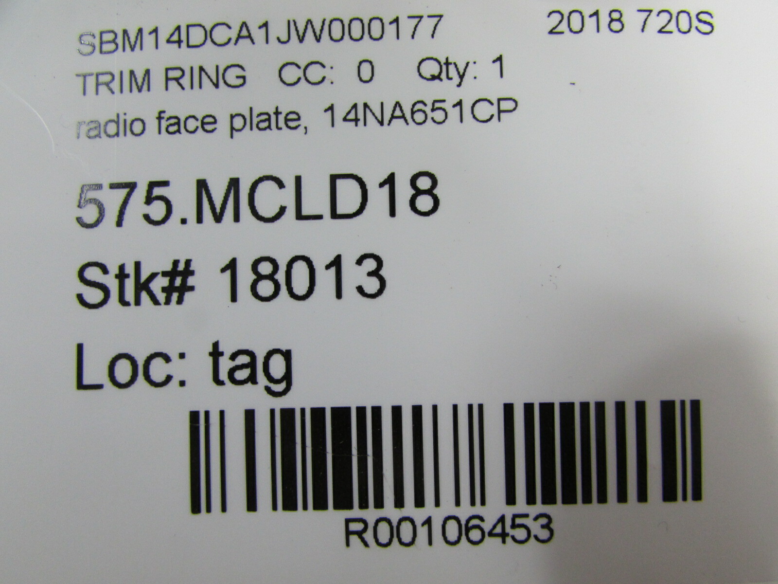Mclaren 720S, Radio Face Plate Trim Ring, Used, P/N 14NA651CP