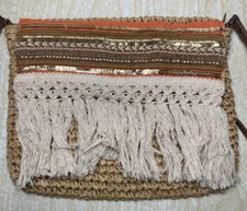 Sun 'N' Sand Accessories Tan Straw Woven Crossbody Boho Hippie Purse
