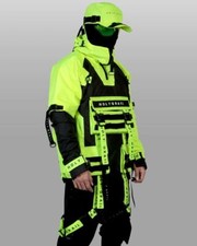 Men's Techwear Neon Green Jacket Hoodie Full Zip Buckle H G - A.N.R.X V.03 / N.G