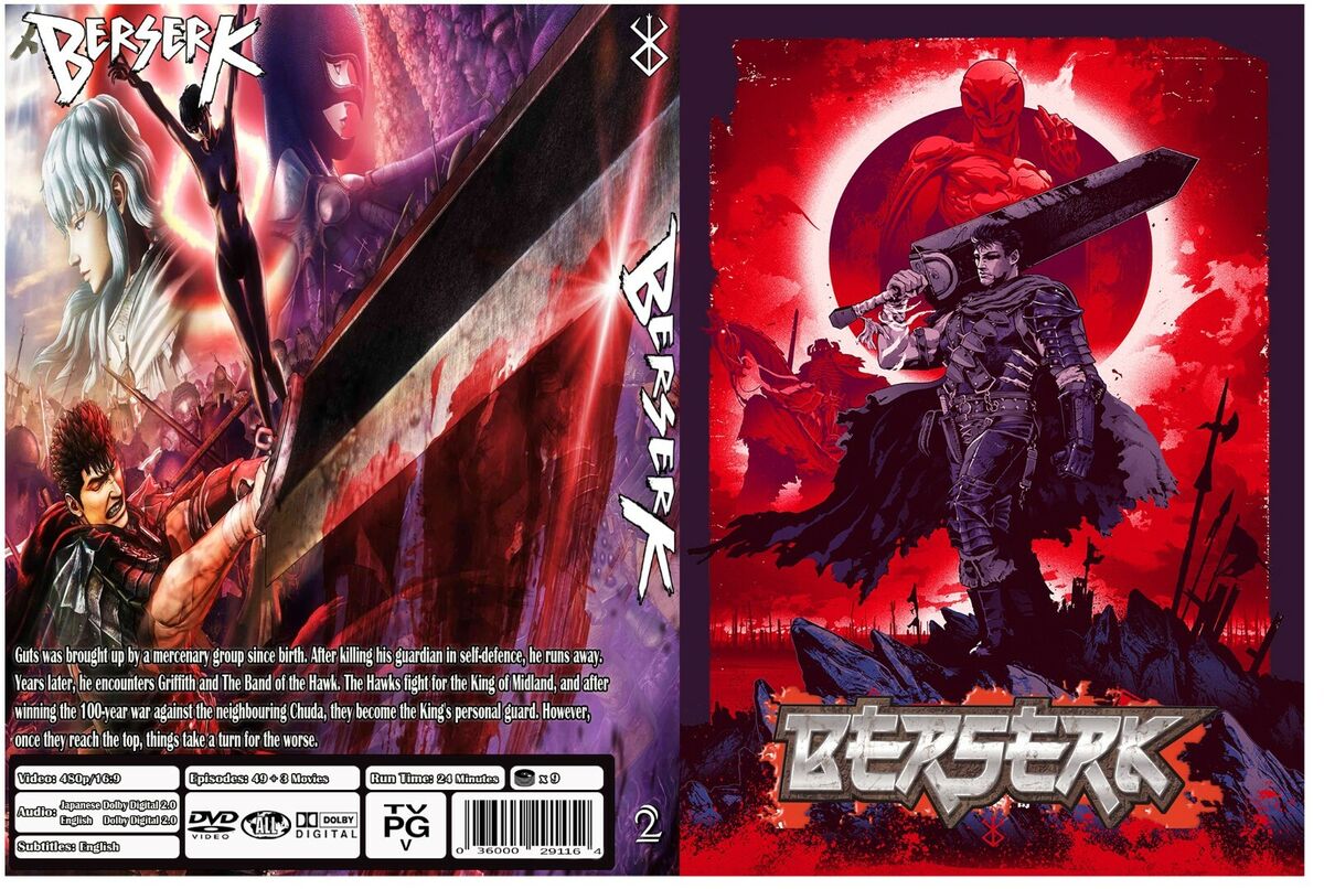 Berserk Anime Series 1997 & 2016 Seasons Episodes 49+3 Movies Dual