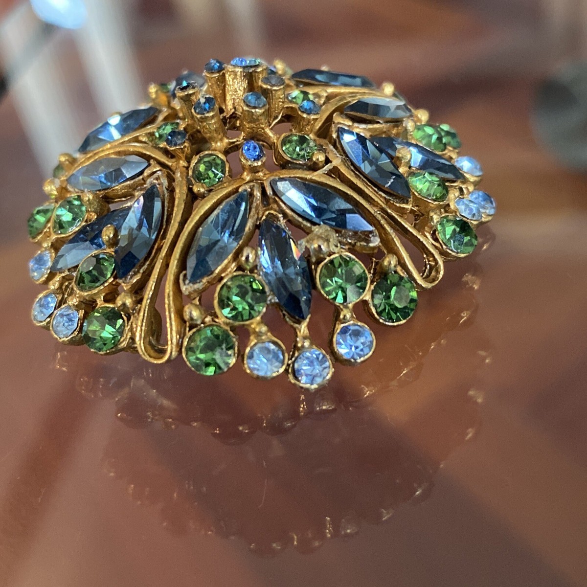 Millésime 1928 Broche AB Strass Faux Pearl Moonglow Gold Tone