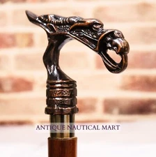 Antique Style Metal Dragon Handle Wood Walking stick cane Vintage 3 Part open