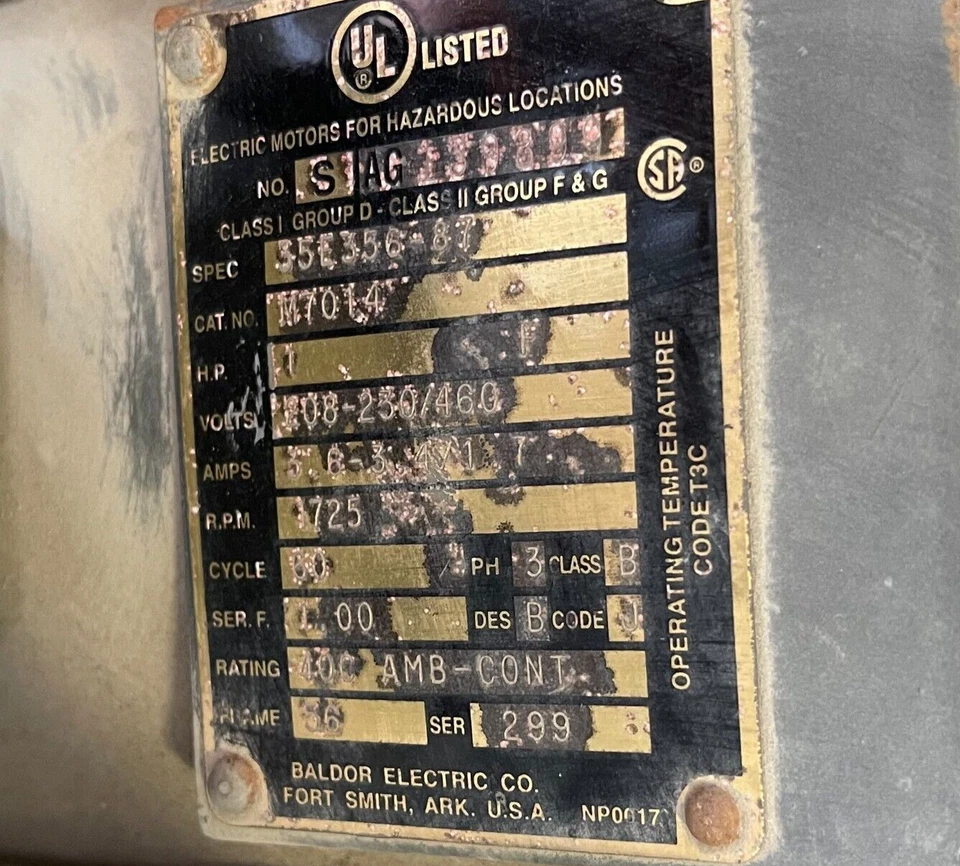 BALDOR MOTOR 1 HP 208/230/460 V 1725 RPM FRAME 56 M7014 - Image 2 of 2