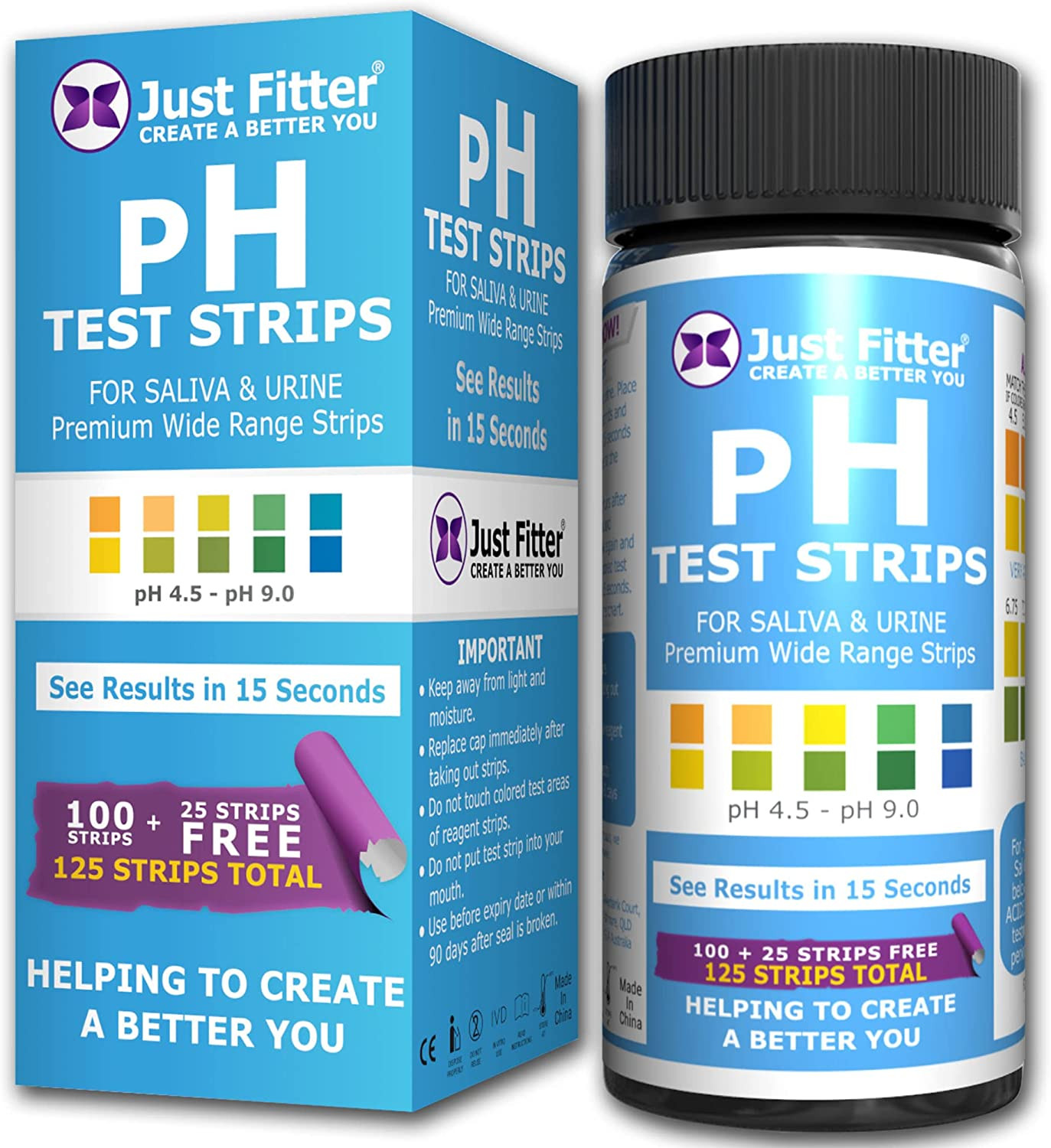 Tiras reactivas de pH Just Fitter para medir los niveles de alcalinidad y acidez