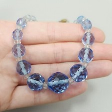 Vintage Blue Glass Beaded Necklace, Faceted Graduated Size Beads, Restrung