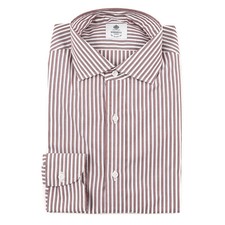 Luigi Borrelli Napoli Cocoa Brown and White Striped Cotton Dress Shirt 15.5 NWT