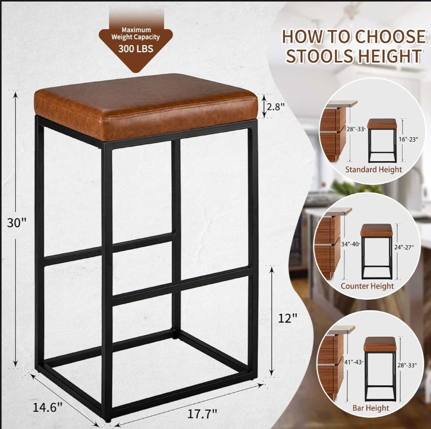 Counter Height Bar Stools,30 inch Bar Height Stools, SET of 2 - Image 3 of 4