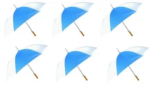 48 Inch Auto Open Blue / White Umbrella, 6 Pack