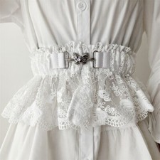 Women French Style Lace Belt Ruffle Wide Waistband Elastic Waist Accessory Decor