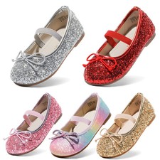 Girls Flat Shoes Glitter Wedding Shoes Party Dress Shoes Slip On Ballet Flats US
