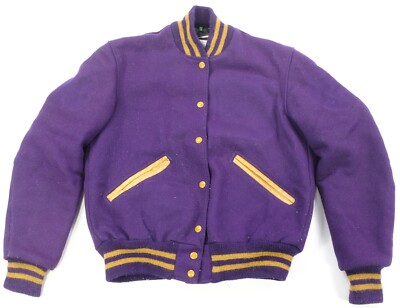 Rare Vintage DELONG Sportswear Blank Wool Varsity Jacket 80s 90s Purple Gold 36