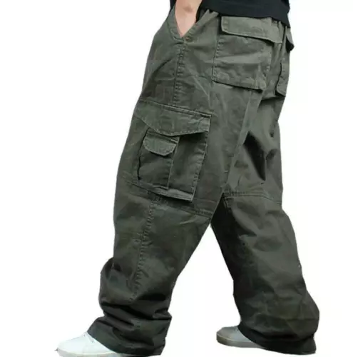 Neu Herren Armee Kampf lose Baggy Freizeit Cargohose Baumwolle Outdoor Arbeitshose - Bild 6 von 22
