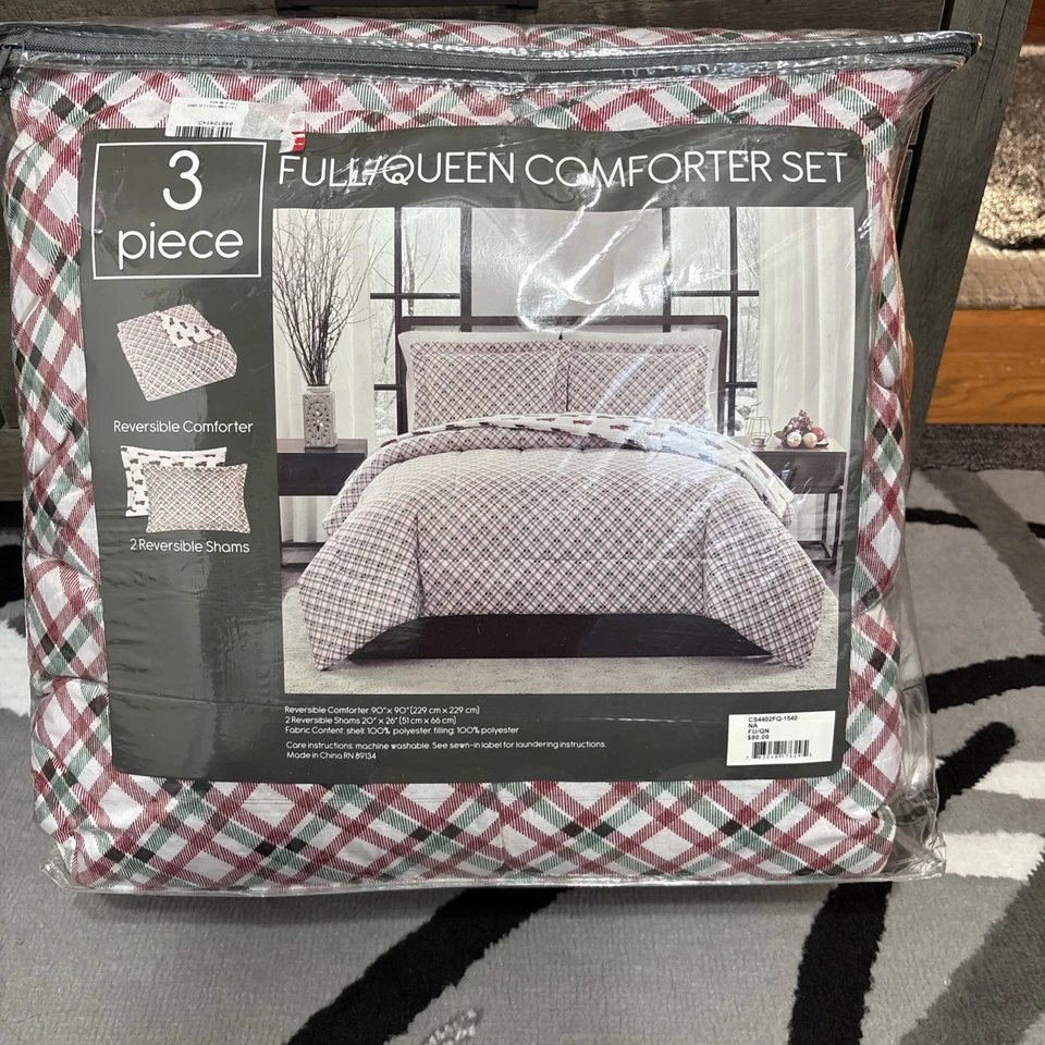 Impresión a cuadros Pem America Holiday 3 piezas Juego de edredón reversible completo/queen. Foto 2 de 3