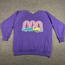 Vintage 90s Gopher Sport Made in USA Purple Cat in Window Graphic Crewneck L