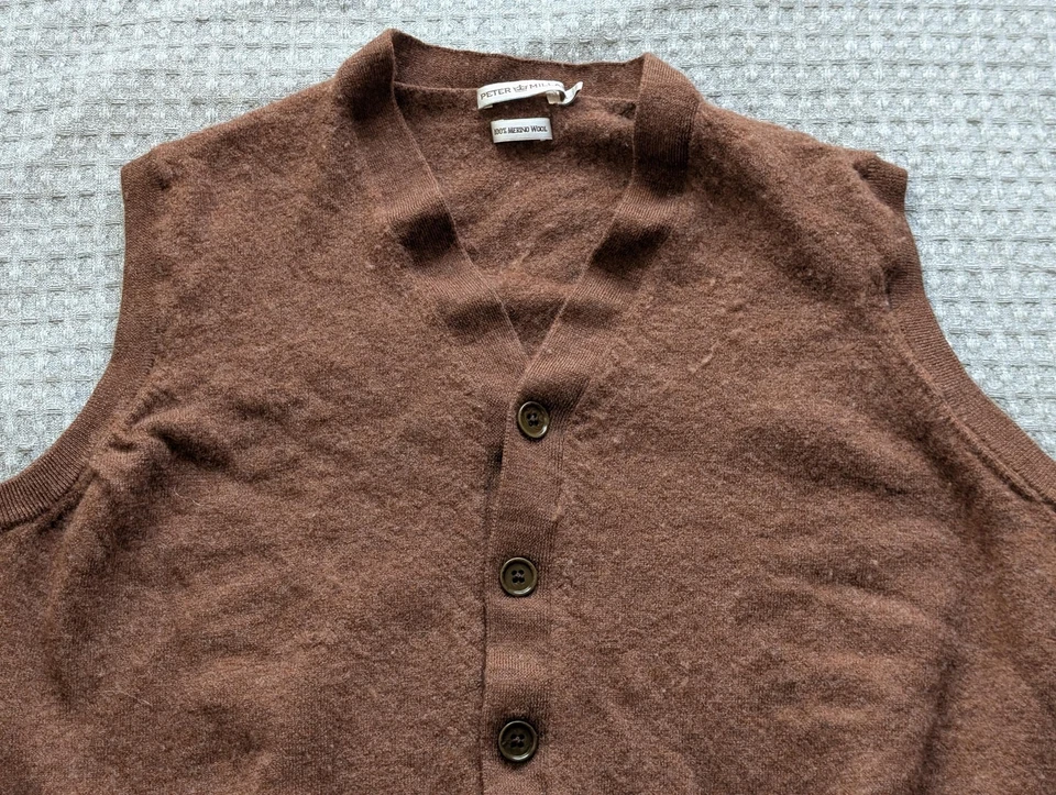 Peter Millar Suéter Chaleco Para Hombre Mediano Marrón 100% Lana Merino Italiana Tejido Foto 2 de 4