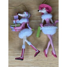Set of 2 Pink Poodle Christmas Ornaments Fashion Shopper Holiday Decor Resin