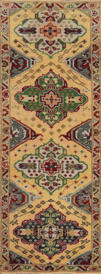 Handmade Wool Gold Kazak Indian 8 ft Runner Hallway Rug Oriental Carpet 3x8