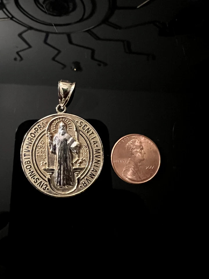 Gold St Saint Benedict San Benito cross Pendant Charm 10k solid Gold - Image 3 of 4