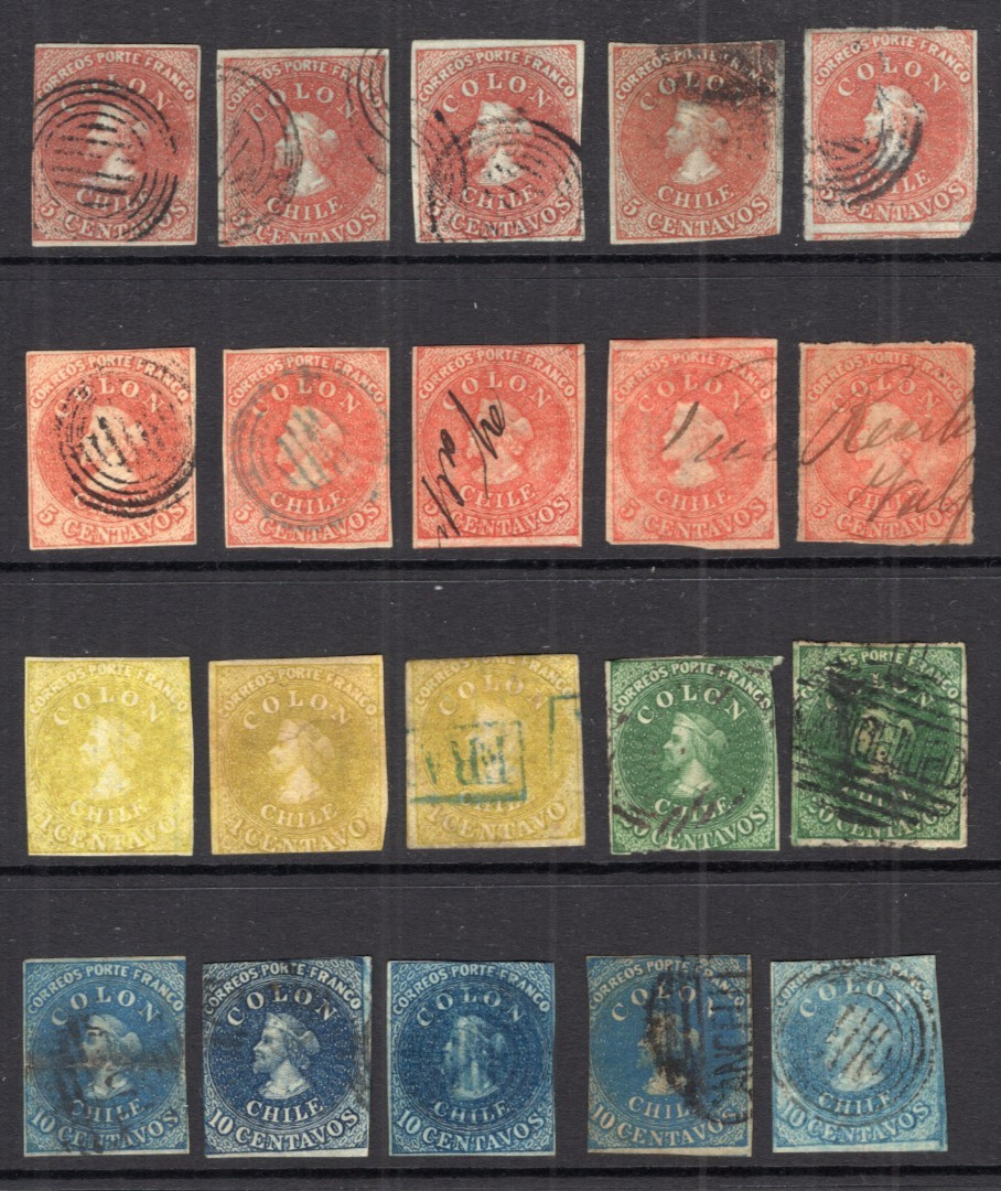 CHILE / C. COLUMBUS 1855 - 1861 USED SELECTION