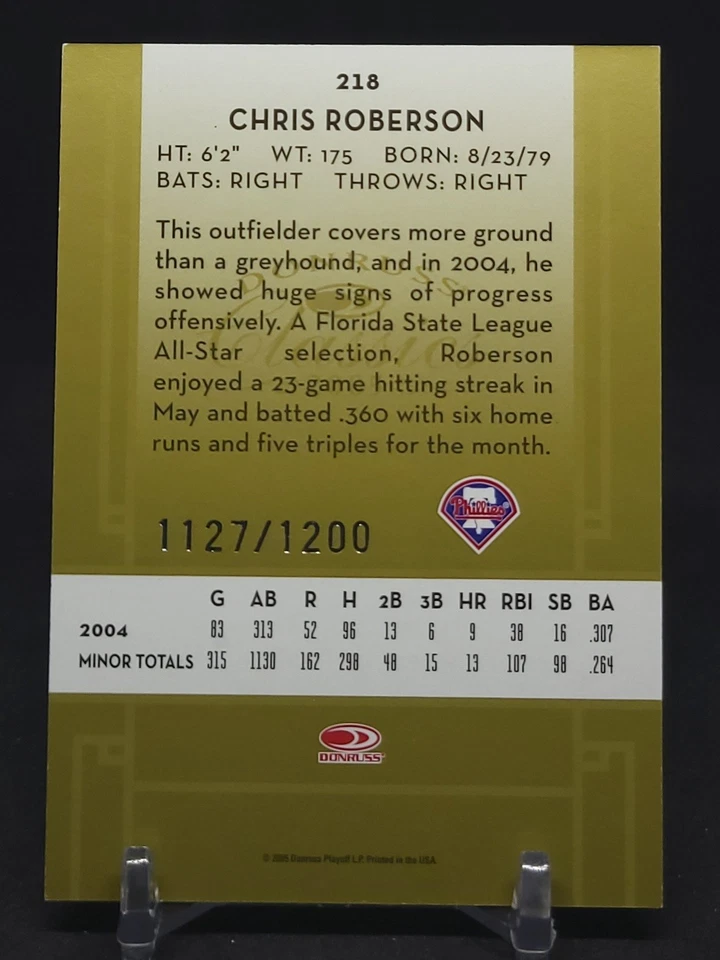 2005 Donruss Classics Chris Roberson Rookie RC Autograph /1200 #218 Phillies - Image 2 of 2