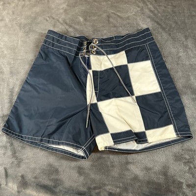 Birdwell Beach Britches Navy Blue & White Checkered Swim Trunks