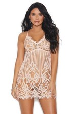 Elegant Moments 11005 Blush Lingerie Chemise with Eyelash Lace, Adjustable Strap