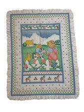 Vtg Daisy Kingdom Baby Crib Quilt blanket Bears rocking horse pastel 44x34"