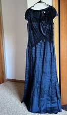 Tadashi Shoji Navy Rosette Tiered Evening Gown Formal Dress Size 12