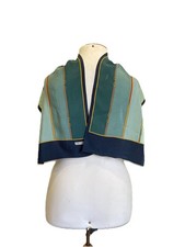 H77 Celine Paris Silk Scarf Italy   Equestrian Chain Print Navy Teal