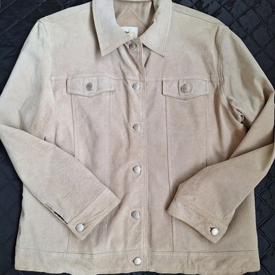 Misty Harbor Women's Tan Suede Leather Trucker Jacket   Size Large 