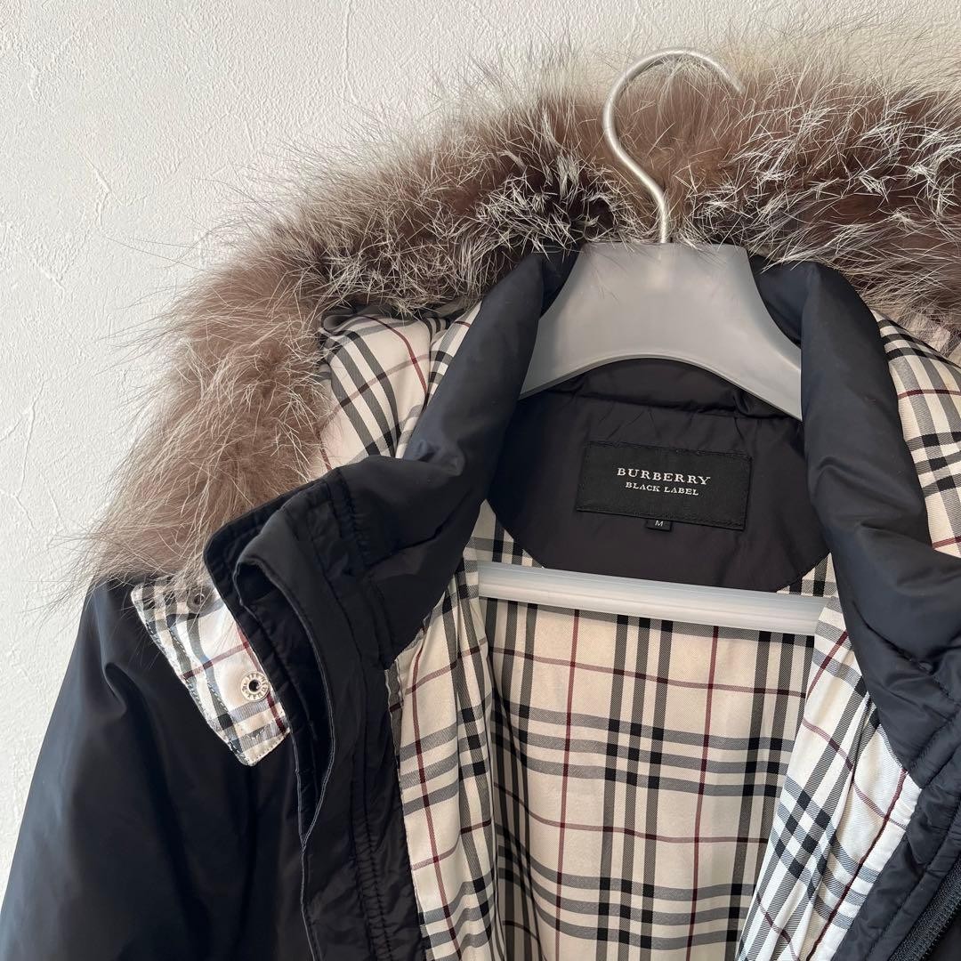 Burberry BLACK LABEL fur hood down coat size M Black rare Men's