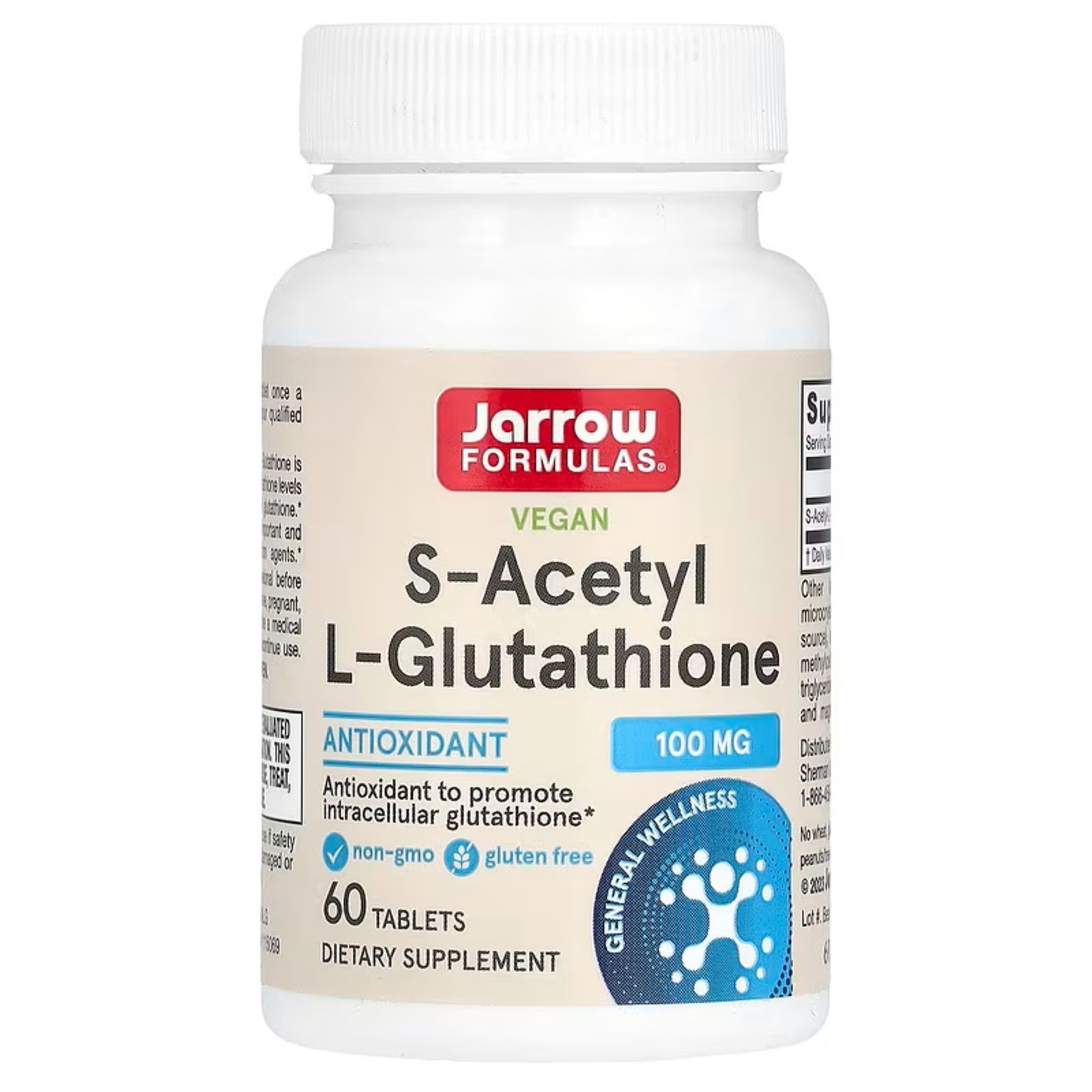 JARROW FORMULAS VEGAN S-ACETYL L-GLUTATHIONE 100MG ANTIOXIDANT 60 TABLETS