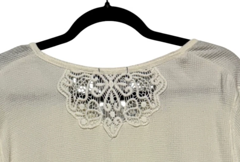 Top Henley térmico de encaje vintage descolorido Glory Y2K para mujer talla XL marfil Cottagecore Foto 4 de 4