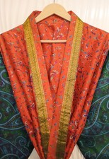 Pure Silk Orange  Green kimono Long Robe Gown Girl's Woman Silk Kimono KMO5525
