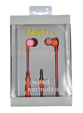 Heyday Wired Earbuds w/ Microphone 3.5mm Aux Jack Headphones Coral Orange NEW 