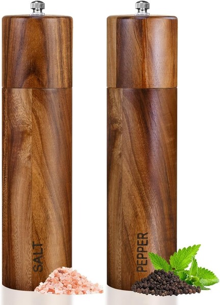 Salz Und PfeffermüHle Holz 2Er Set Manuelle PfeffermüHle Keramikmahlwerk S-image